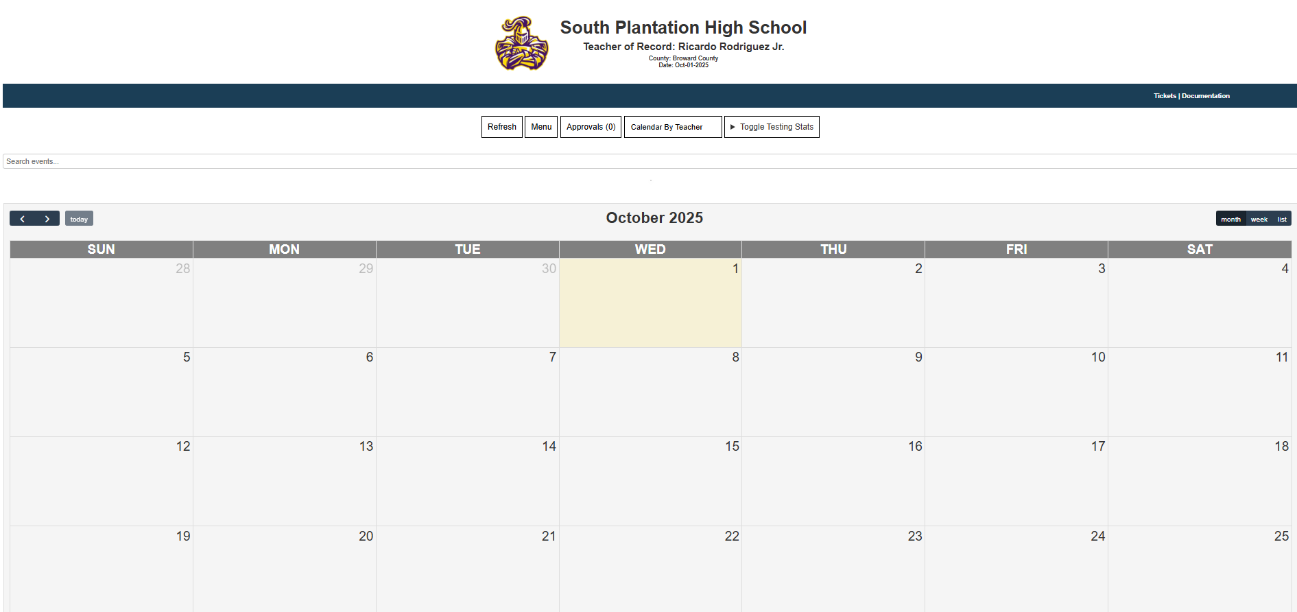 Detailed calendar interface for tracking students testing.