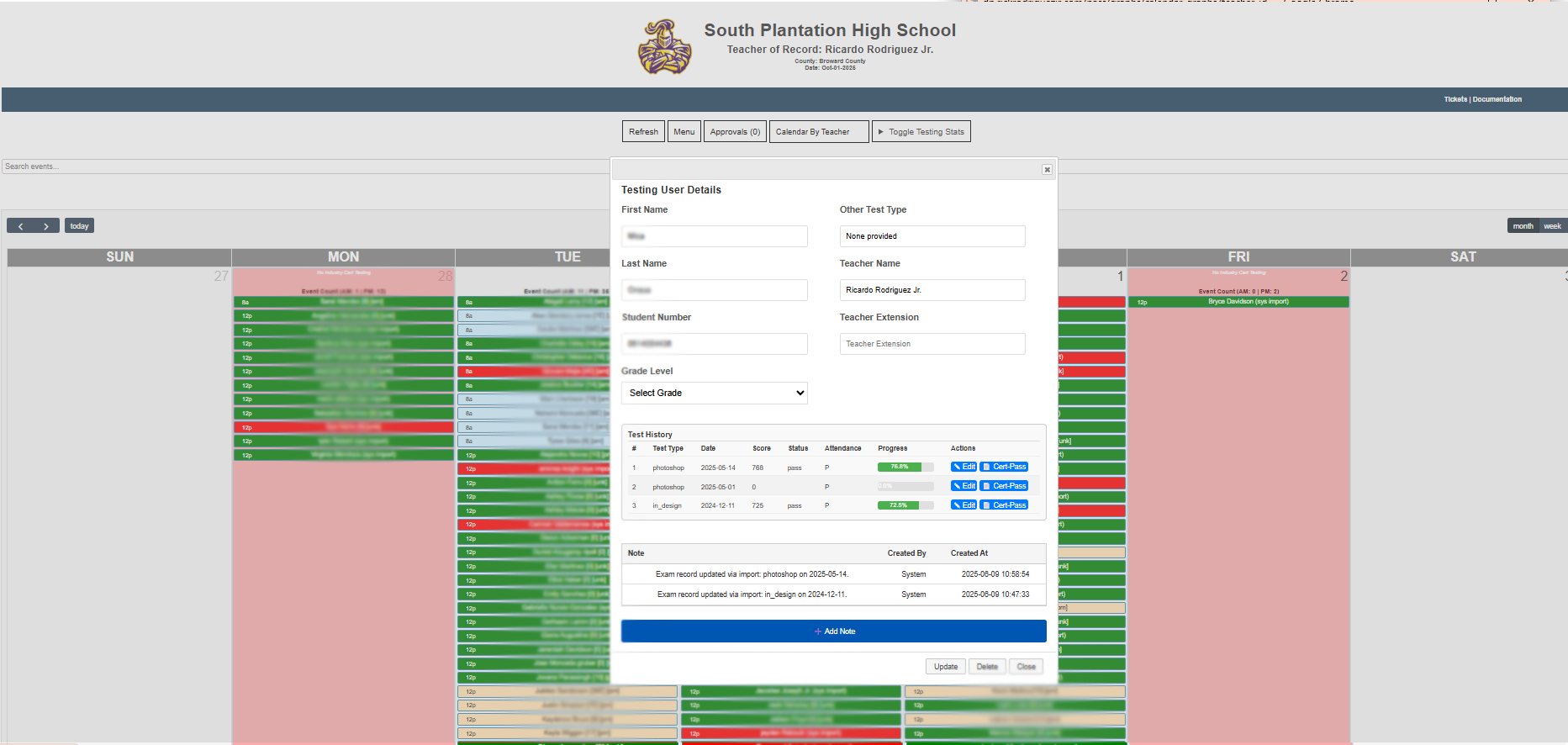 Calendar Test user details edit.
